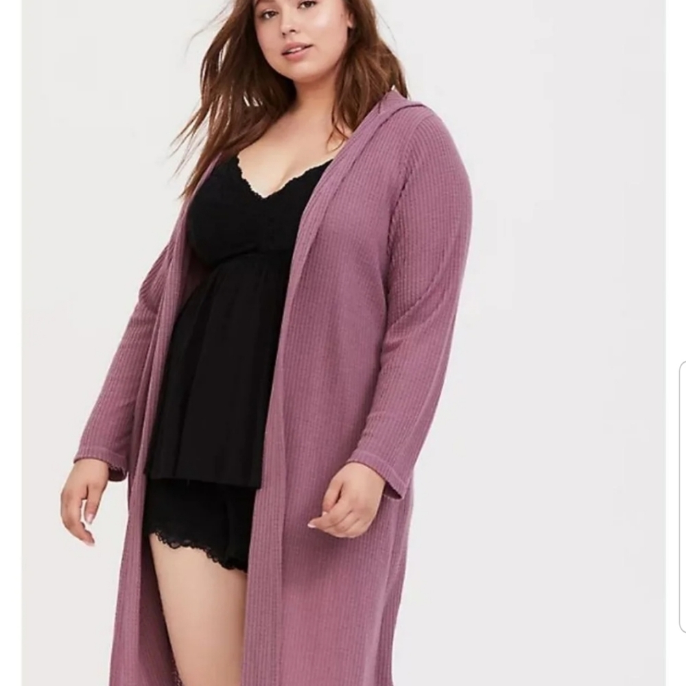 NWT Torrid Sz 00/0 Hooded Waffle Weave Sleep Cardigan